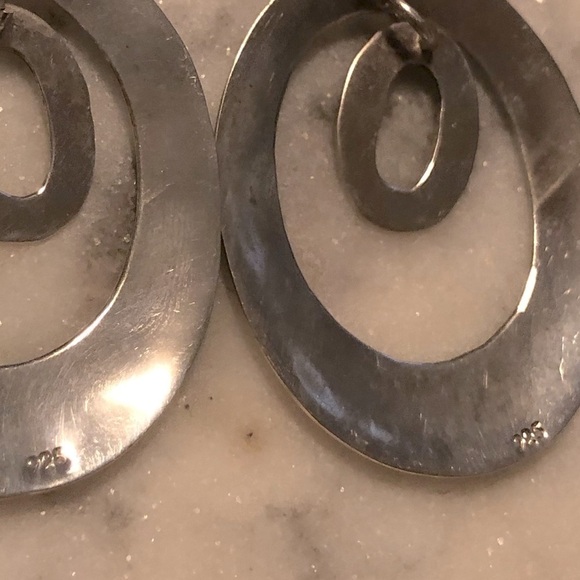 VTG Sterling Silver Double Oval Hammered Hoop Dangle Statement Earrings 2.2” - Picture 3 of 5